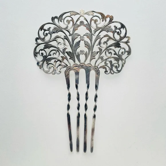 sterling Hair Comb Peinetta Mantilla Tango Flamenco Accessory Filigree - Picture 10 of 16
